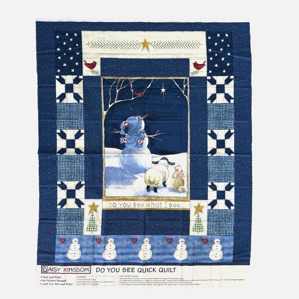 Vtg Daisy Kingdom Do You See What I See Quick Quilt Snowmen Panel Sheep Bunny